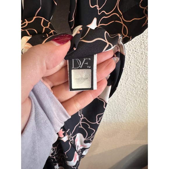 Diane von Furstenberg DVF Silk Floral Mini Dress Black Coral Size 6 - Picture 5 of 6